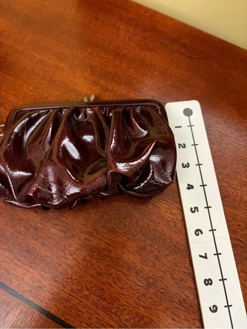 Simply Vera Vera Wang Burgundy Glossy Gathered Wristlet Clutch
